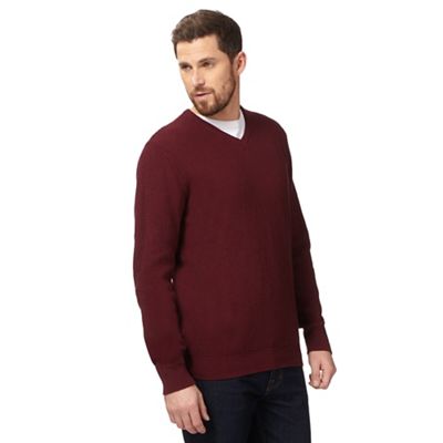 Maine New England Big and tall dark red textured v neck jumper